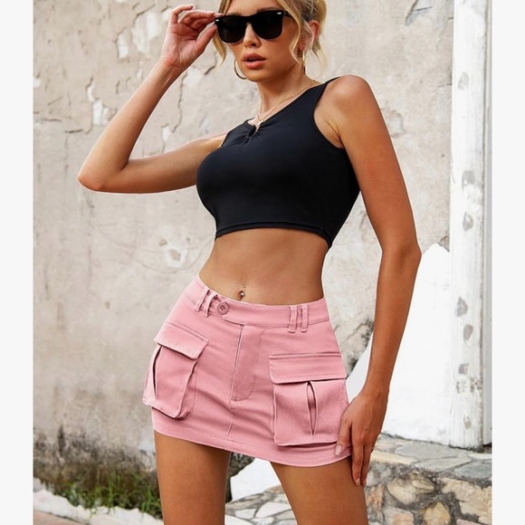 Pink Mini Cargo Y2K Button Denim Skirt - Picture 6 of 7
